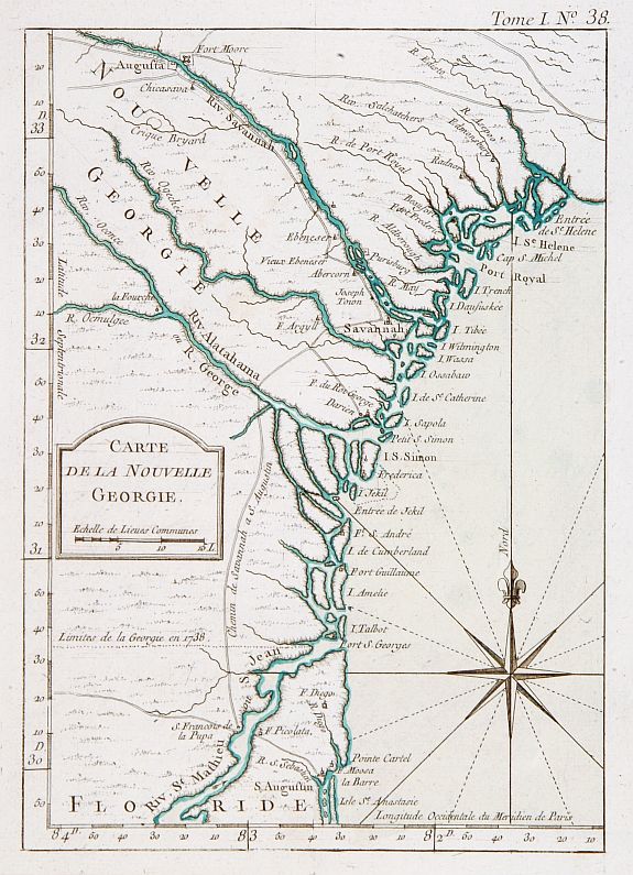 BELLIN,J.N., Carte de la Nouvelle Géorgie., antique map, old maps