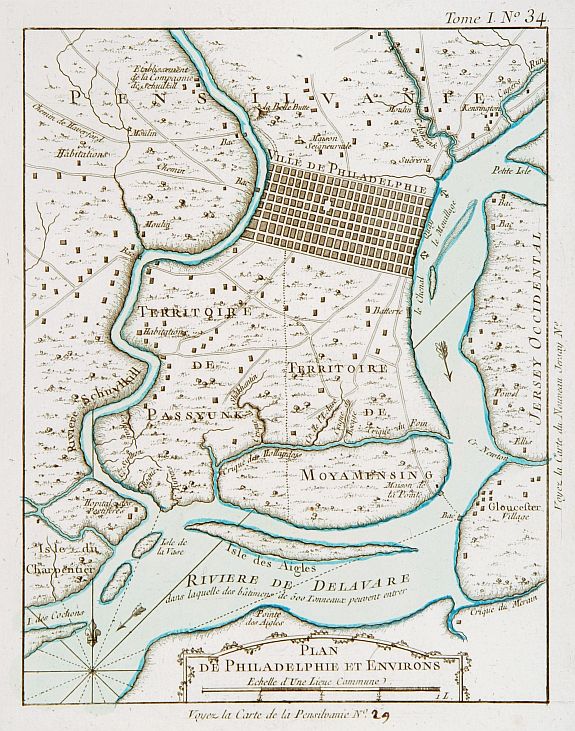 BELLIN,J.N., Plan de Philadelphie et Environs., antique map, old maps