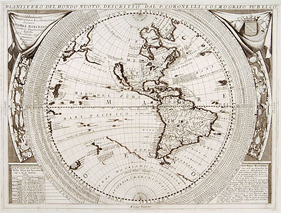 CORONELLI,P., [Set of 2 maps] Planisfero del Mondo Vecchio,../ Planisfero del mondo nuovo.., antique map, old maps