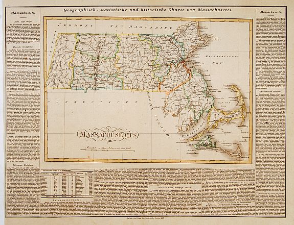 WEIMAR GEOGRAPHSCHER INSTITUT/ Carey & Lea., Massachusetts., antique map, old maps