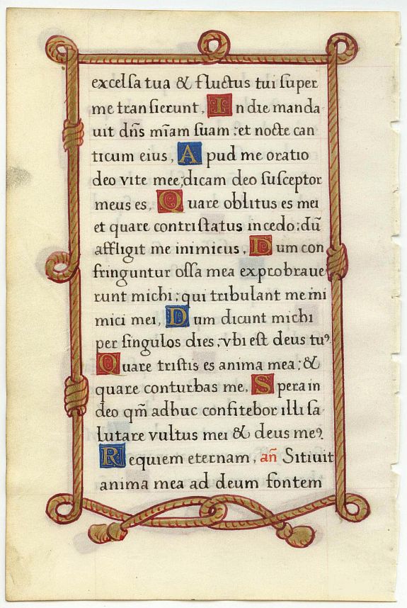 BOOK OF HOURS, Leaf on vellum from a manuscript Book of Hours., antique map, old maps