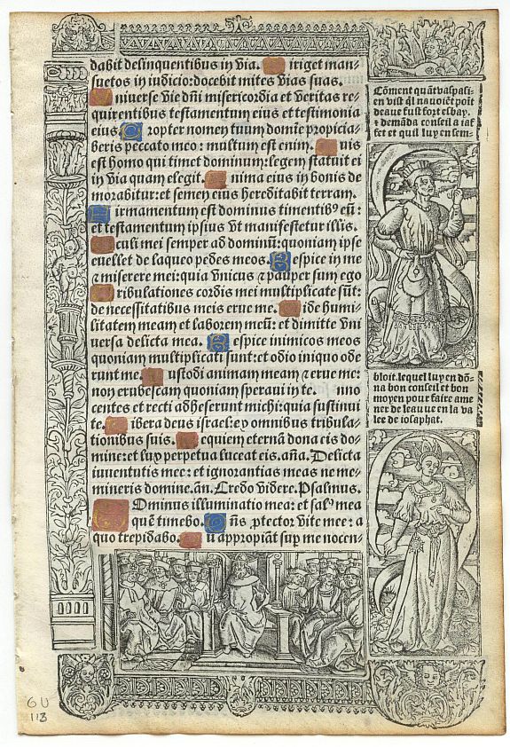 HARDOUIN,G., Leaf from a printed Book of Hours on vellum., antique map, old maps