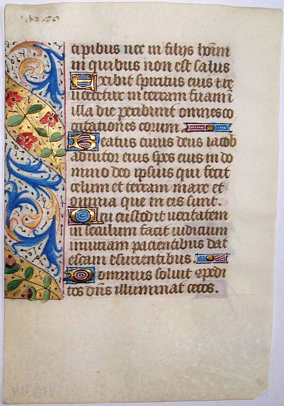 BOOK OF HOURS, Leaf on vellum from a manuscript Book of Hours., antique map, old maps