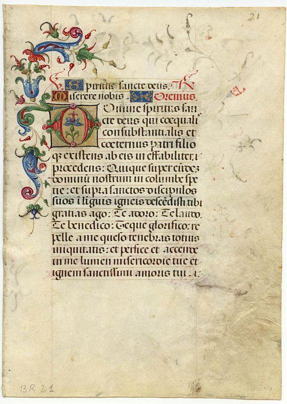BOOK OF HOURS, Leaf on vellum from an Italian manuscript Book of Hours., antique map, old maps
