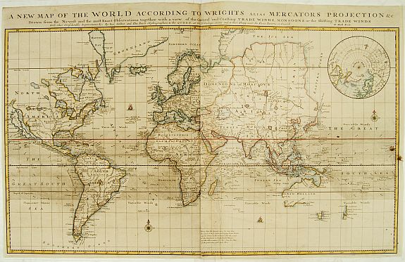 MOLL,H., A new map of the world according to the New Observations.., antique map, old maps