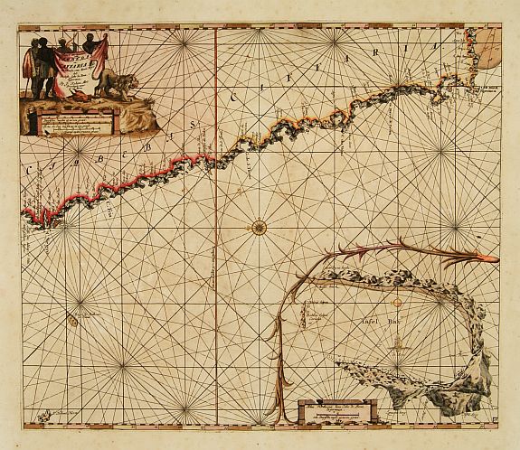 ROBIJN,J., Paskaert Vertoonende van Cambebas en Caffaria streckende van Monte Negro tot Beooste Cabo de Bona Esperanca., antique map, old maps
