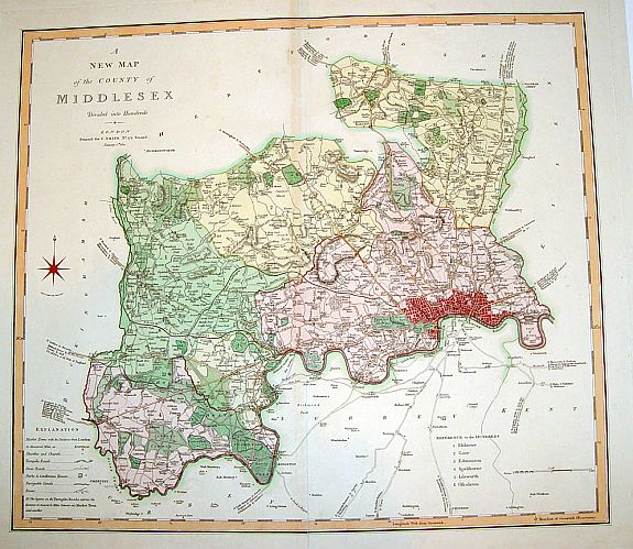 SMITH,C., A New Map of the County of Middlesex., antique map, old maps