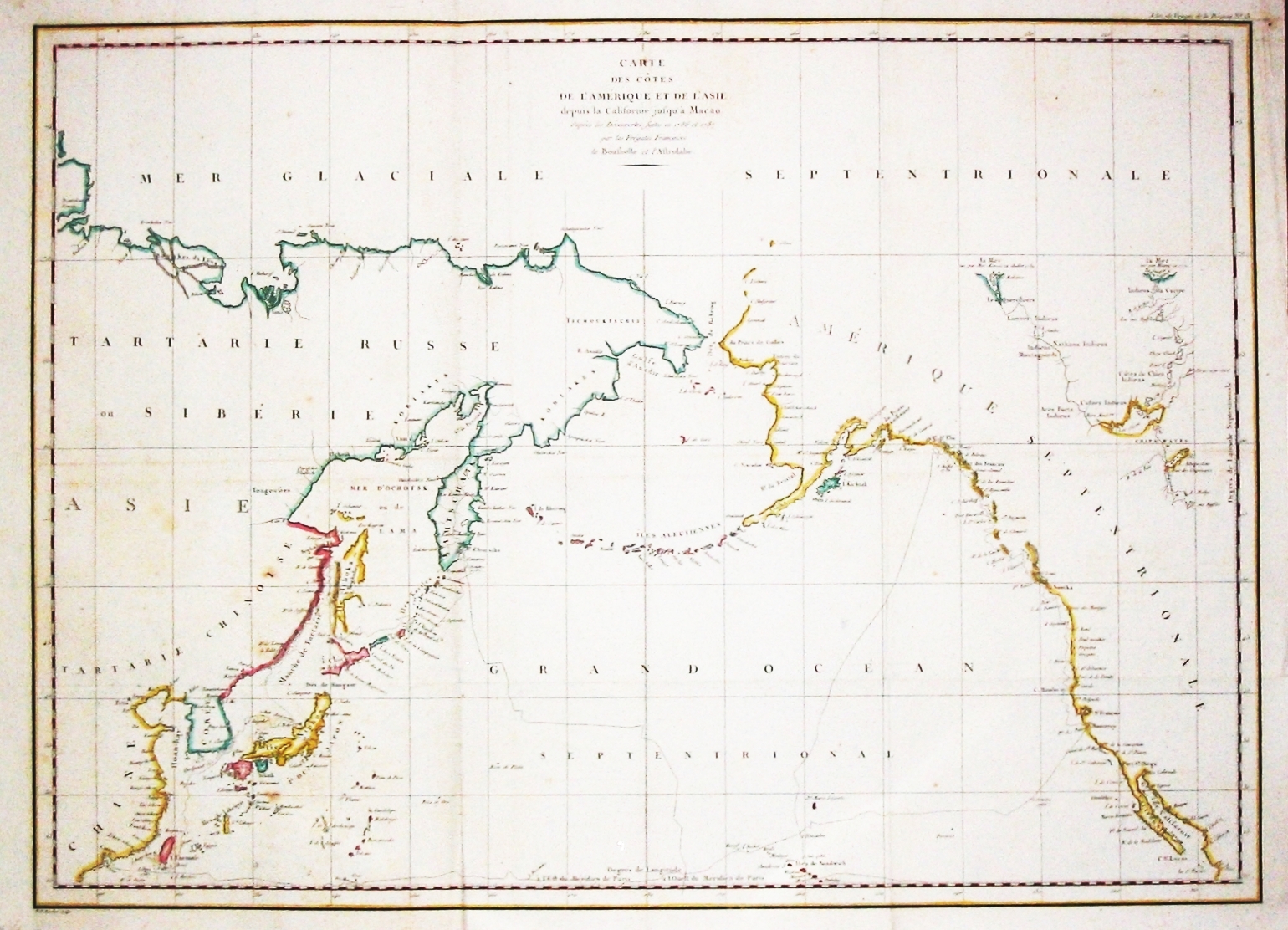 LA PÉROUSE, J.B.G. COMTE DE ., Cart des Côtes de l'Amerique et de l'Asie depuis La California jusqu' à Macao., antique map, old maps