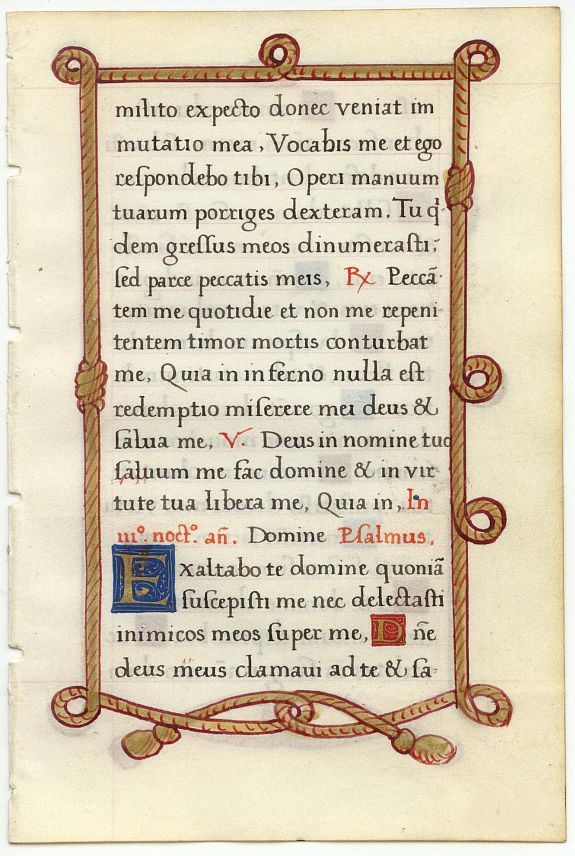 BOOK OF HOURS, Leaf on vellum from a manuscript Book of Hours., antique map, old maps
