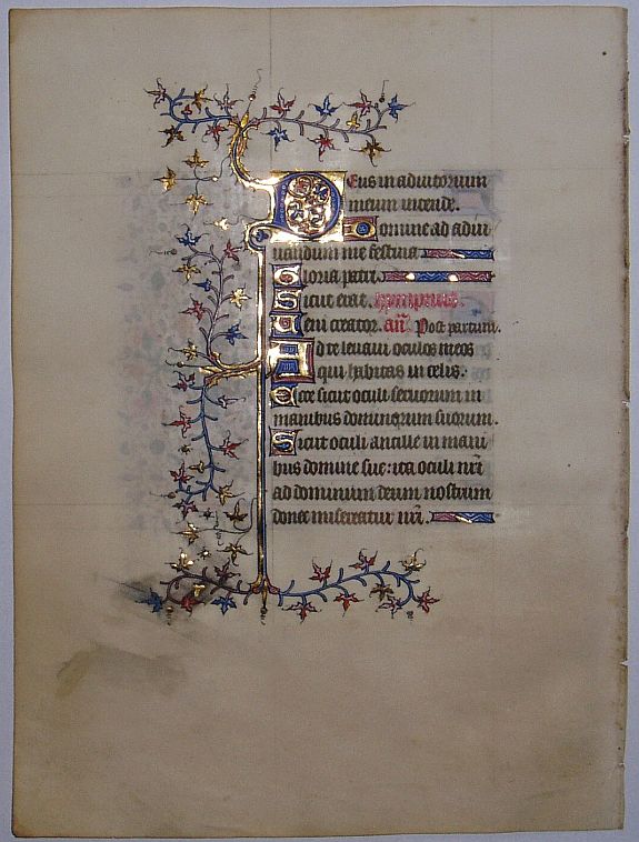 BOOK OF HOURS, Leaf on vellum from a manuscript Book of Hours., antique map, old maps