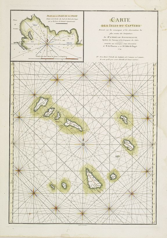 D'APRES DE MANNEVILLETTE., Carte des Iles du Cap-Verd Dressée sur les remarques et les observations les plus exactes des Navigateurs., antique map, old maps