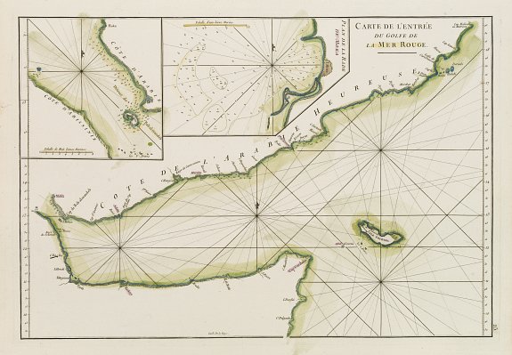 D\'APRES DE MANNEVILLETTE., Carte de l'Entrée du Golf de la Mer Rouge. / Plan de La Rade de Moka., antique map, old maps