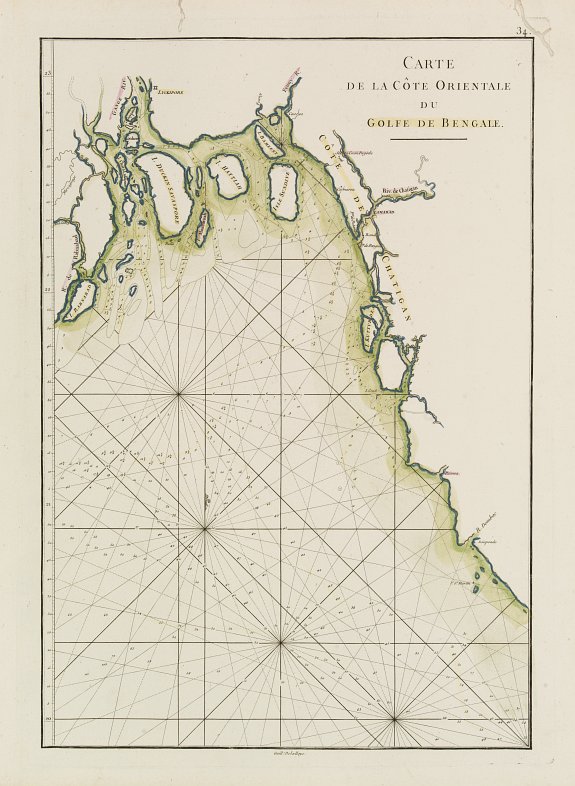 D'APRES DE MANNEVILLETTE., Carte de la Côte Orientale du Golfe du Bengale., antique map, old maps