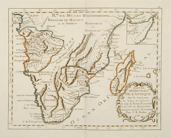 MONDHARE / NOLIN,J.B., Partie Méridionale de l'Afrique Ou se trouvent le Congo la Cafrerie le Cap de Bonne Espérance et la Côte de Zanguébar.., antique map, old maps