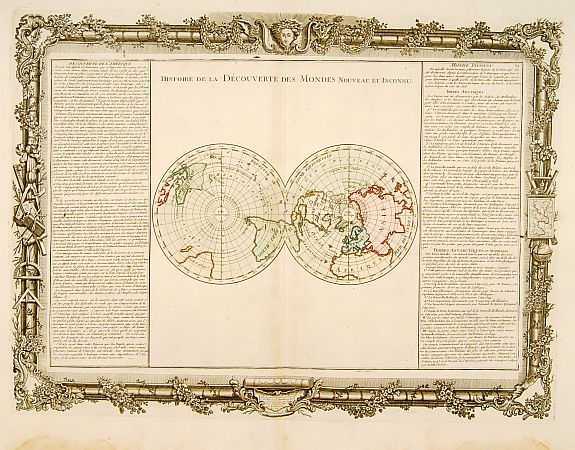 DESNOS,L.C. / DE MORNAS,B., Histoire de la Découverte des Mondes Nouveau et Inconnu., antique map, old maps
