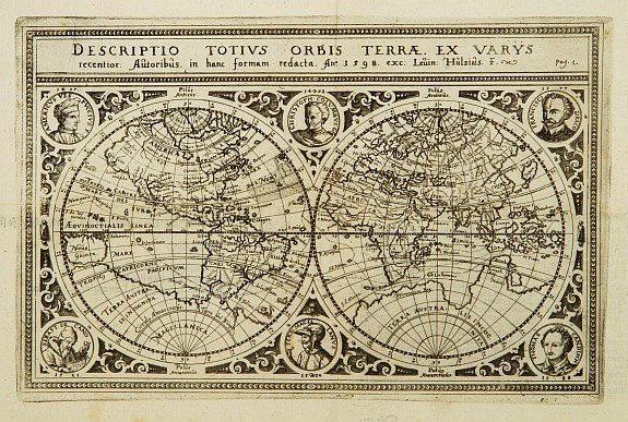 HULSIUS,L., Descriptio totius orbis terrae. Ex varys.., antique map, old maps