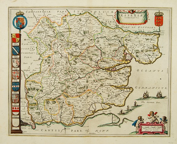 BLAEU,J., Essexia comitatus., antique map, old maps