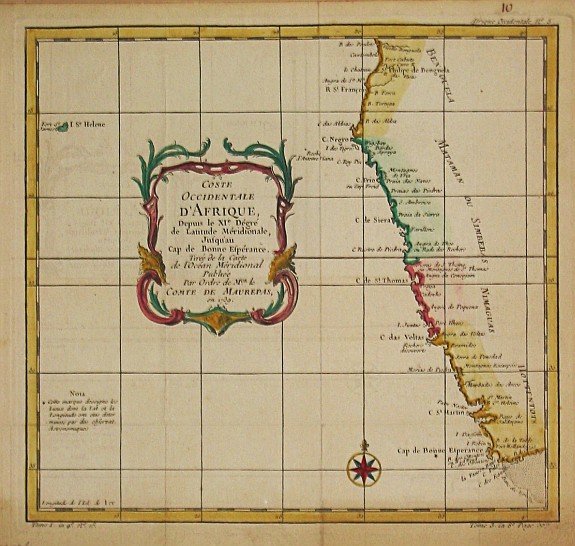 Bellin, J.N., Coste Occidentale d' Afrique depuis le XIe. Degré jusqu'au Cap de Bonne Esperance., antique map, old maps