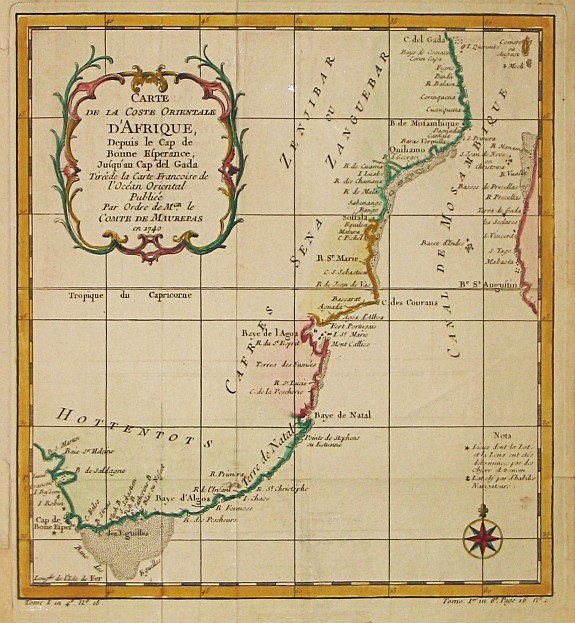 BELLIN, J.N., Carte de la Coste Orientale d' Afrique depuis le Cap de Bonne Esperance jusqu'au Cap del Gada., antique map, old maps