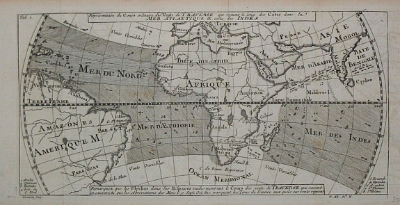 Bellin, J.N., Répresentation du cours ordinaire des Vents de Traverse, qui règnent le long des côtes dans la Mer Atlantique & celle des Indes., antique map, old maps