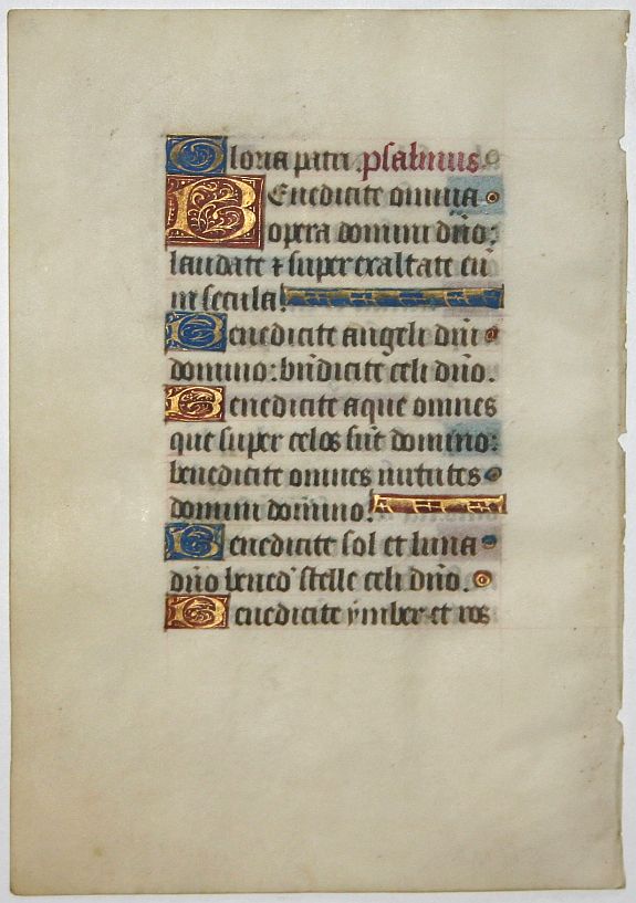 BOOK OF HOURS, Leaf on vellum from a manuscript Book of Hours., antique map, old maps