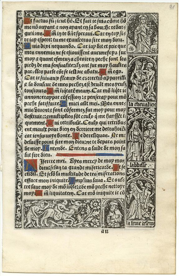 VERARD,A., Leaf from a printed Book of Hours on vellum in French., antique map, old maps