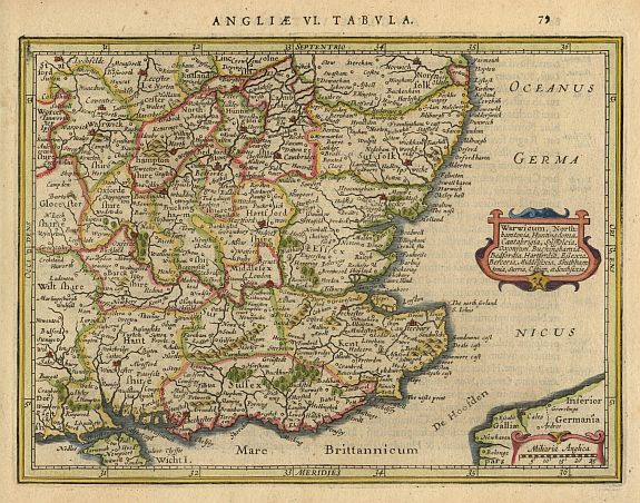 MERCATOR,G./ HONDIUS,J., Warwicum.., antique map, old maps
