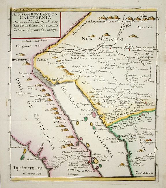 KINO,E.F., A Passage by Land to California., antique map, old maps