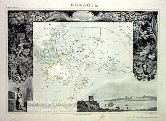 LEVASSEUR, V., Océanie, antique map, old maps