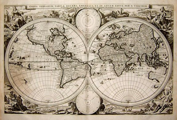 Visscher, Nicholas, Orbis Terrarum Tabula Recens Emendata et in Lucem Edita Per. N. Visscher, antique map, old maps