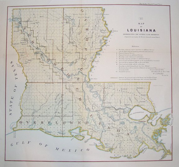 McCULLOH,W.J. , for the State of Louisiana, Map of Louisiana Representing the Several Land Districts, antique map, old maps