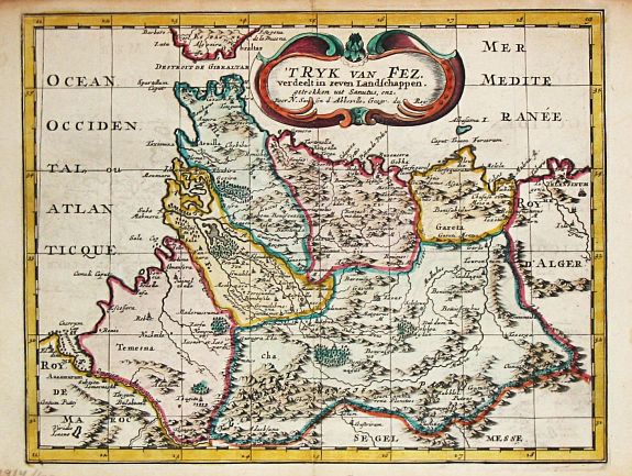 Sanson, N., ' T Ryk van Fez verdeelt in zeven Landschappen, antique map, old maps