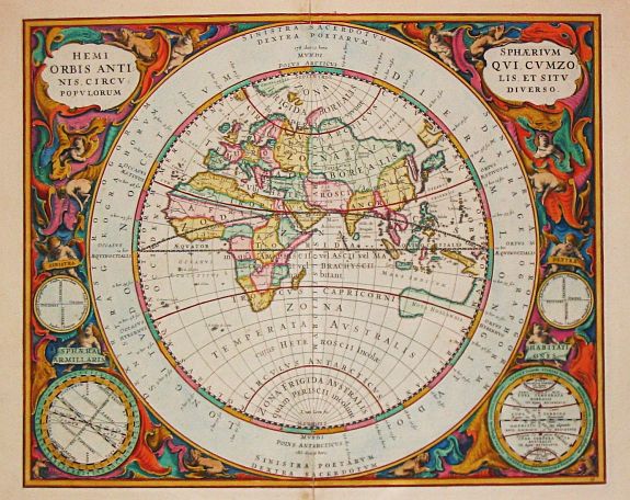 Cellarius, A., Hemispherium Orbis Antiqui, Cumzonis Circulis, Et Sity populorum Diverso., antique map, old maps