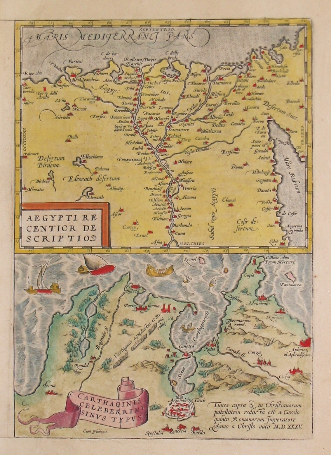 ORTELIUS, A., Aegypti Recentior Descriptio / Carthaginis Celeberrimi Sinus Typus., antique map, old maps