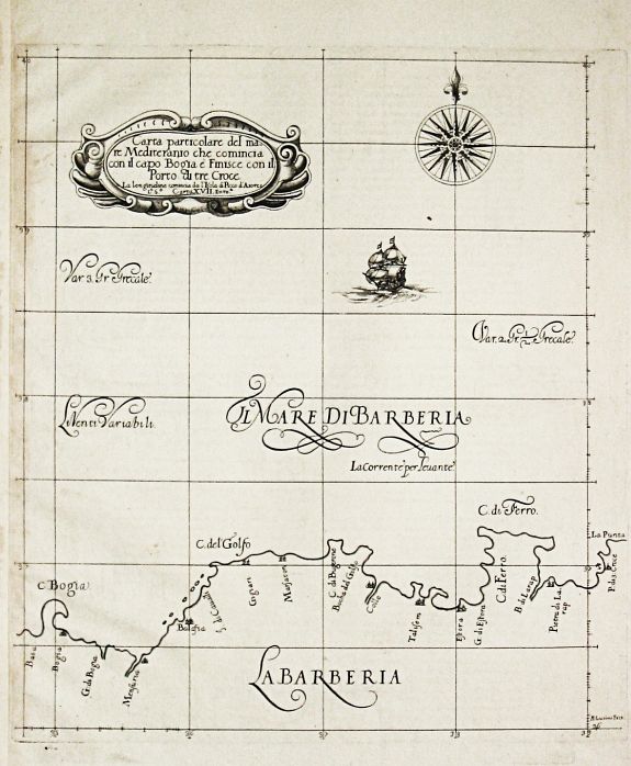 Dudley, R., Carta particolare del mare Mediterraneo che comincia con il capo Bogia è Finisce con il porto de tre Croce. , antique map, old maps