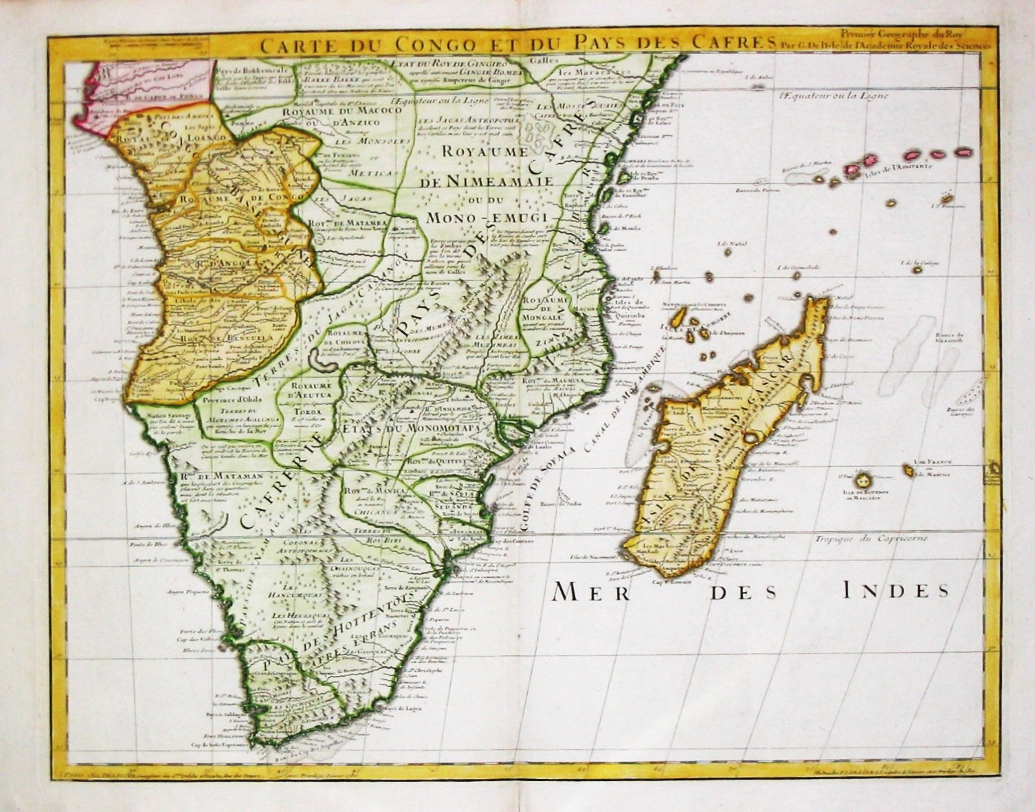 Isle, G. de l'. / Dezauche., Carte du Congo et du Pays des Cafres., antique map, old maps