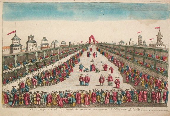 Mondhare., Vue perspective de la grande Ceremonie du couronnement de l'Empereur de la Chine., antique map, old maps