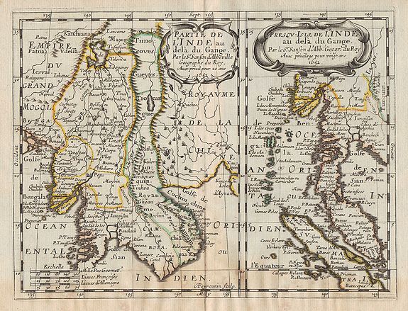 SANSON, N., Partie de l'Inde au-delà du Gange. / Presqu'Isle de l'Inde au-delà du Gange., antique map, old maps