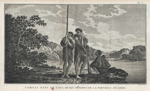 COOK, J., Famille dans la Baye Dusky (Obscure) de la Nouvelle Zélande., antique map, old maps