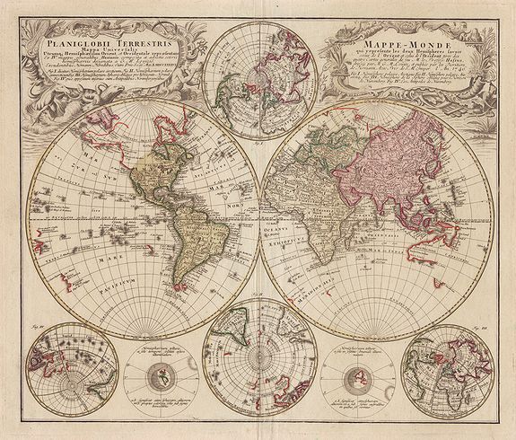HOMANN HEIRS., Planiglobii Terrestris Mappa Universalis ... / Mappe-Monde qui represente les deux Hemispheres …, antique map, old maps