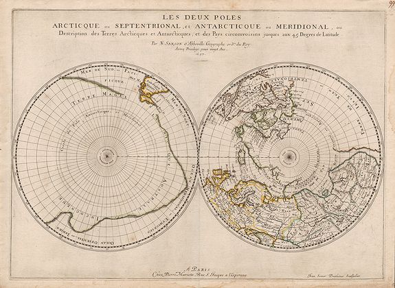 SANSON, N. / MARRIET, P., Les deux poles articque ou septentrional, et antarticque ou meridional, …, antique map, old maps