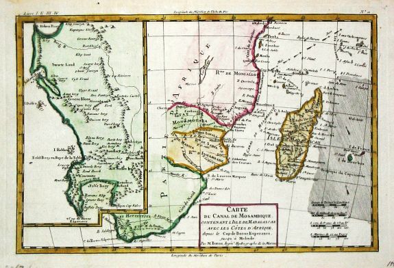 Bonne, R., Carte du canal de Mosambique, contenant l' Isle de Madagascar avec les Côtes d' Afrique depuis le Cap de Bonne Esperance jusqu'a Melinde, antique map, old maps