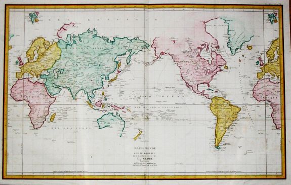 La Pérouse, J.B.G. Comte de., Mappemonde ou Carte reduite des Parties Connues du Globe pour servir au Voyage de La Perouse en 1785, 86, 87 et 88., antique map, old maps