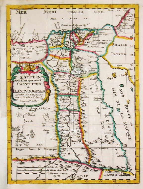 SANSON,N. , Egypten, verdeelt in zyne twaalf Cassilifen of Landvoogdyen., antique map, old maps