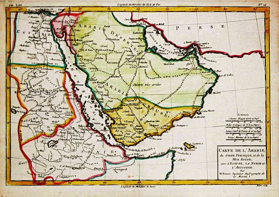 Bonne, R., Carte de l\'Arabie, du Golfe persique, et de la mer Rouge., antique map, old maps