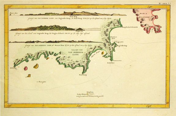 COOK, J., Kaart van Van Diemens Land., antique map, old maps
