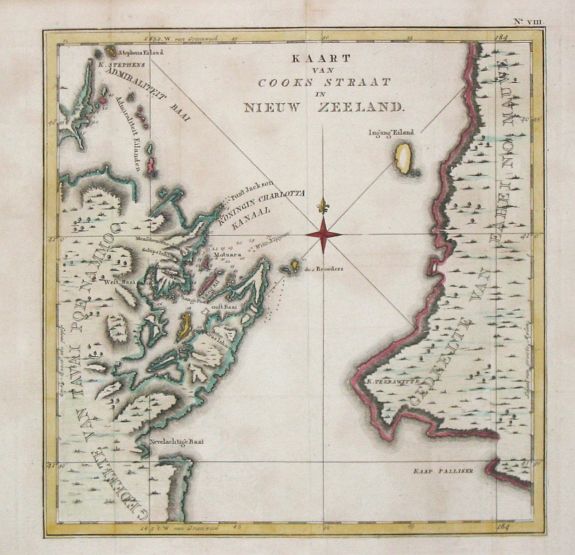 Cook, J., Kaart van Cooks Straat in Nieuw Zeeland., antique map, old maps