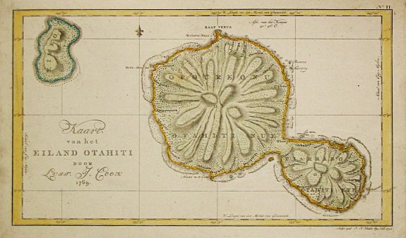 Cook, Capt. J., Kaart van het Eiland Otahiti., antique map, old maps