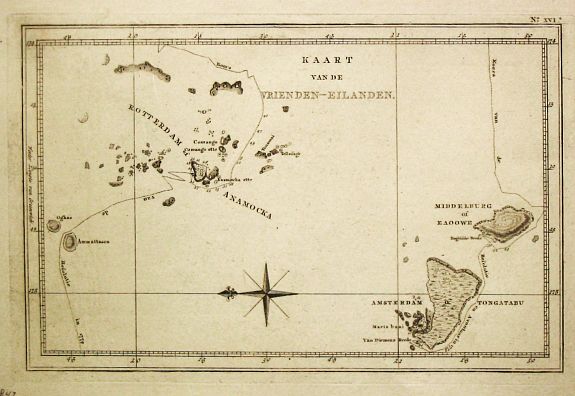 Cook, J., Kaart van de Vrienden-Eilanden., antique map, old maps