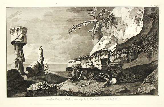 Cook, Capt. J., Oude Gedenktekenen op het Paasch-Eiland., antique map, old maps